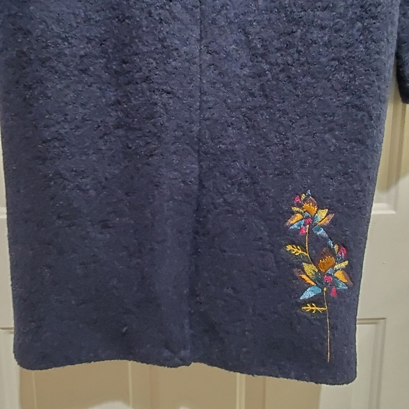 Sundance Wool Blend Embroidered Floral Longline Navy Coat Size XS - Picture 9 of 16